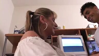 Good looking cute blonde thick girl titty fucks, sucks cock