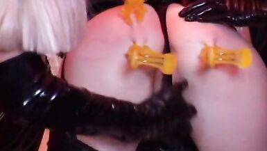 Cute filn-coated babe gets her pussy fucked by couple of str - 10 image