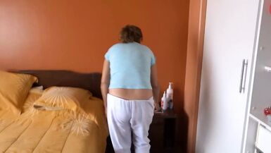 58-year-old mature trying on and showing off in erotic linge - 1 image