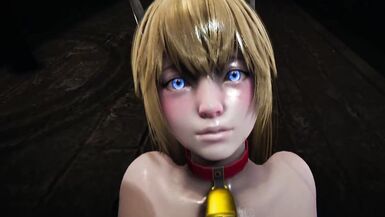 blonde Cow-Girl with huge breasts massages his penis - 4 image