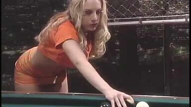 Busty blonde gets her asshole fingered and pool stick shoved - 1 image