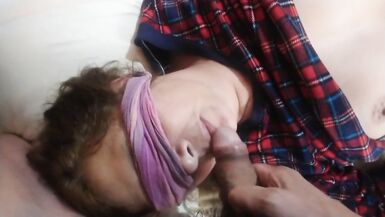 My friend puts his big cock in my wife's mouth and cums - 5 image