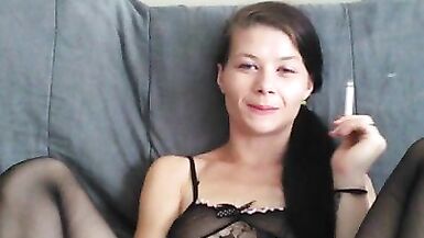 smoking pussy play in black lingerie - 10 image