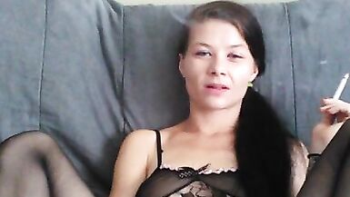smoking pussy play in black lingerie - 12 image
