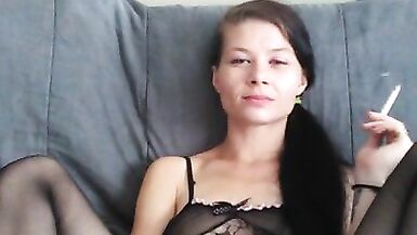 smoking pussy play in black lingerie - 14 image