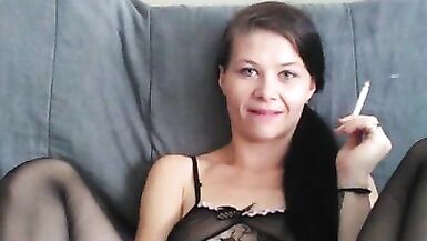 smoking pussy play in black lingerie - 2 image