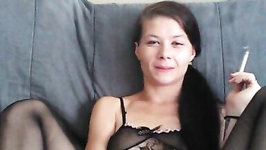 smoking pussy play in black lingerie - 7 image