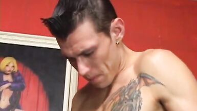 Bi-sexual stud gets his hard cock sucked in a threesome - 2 image