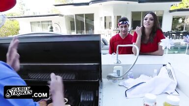 Busty Stepmom And Sexy Stepdaughter Take Turns Riding Cock - 14 image