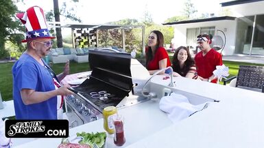 Busty Stepmom And Sexy Stepdaughter Take Turns Riding Cock - 9 image