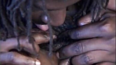 Marvellous ebony chick gets huge black dick on th red couch - 6 image