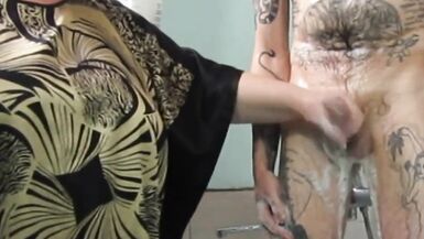 washes dick and jerks it off in the bathroom - 9 image