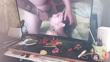 I suck a guy in front of a porn movie - 4 image