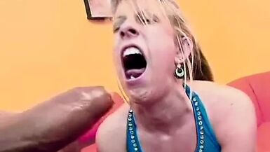 Horny blonde with small tits rides a big white cock