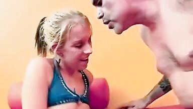Horny blonde with small tits rides a big white cock - 11 image
