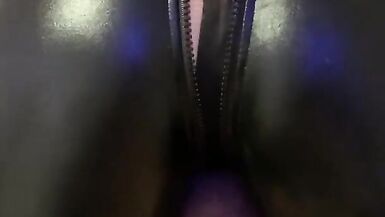 British Amateur Milf Being Unzipped in her Leather Catsuit and then Fingered - 5 image