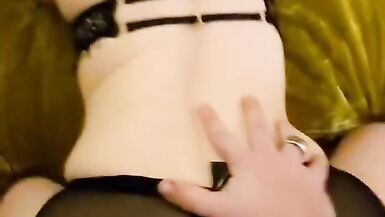 POV Hot brunette sucks and gets fucked doggystyle until he creampies - 15 image