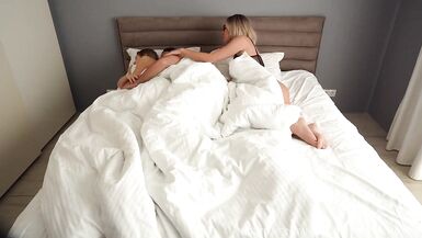 Seduced By Blonde Stepmom! Threesome Fuck With Horny MILF, GF Joined After Woke up. - 2 image