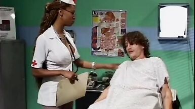 Hot MILF nurse gives sex treatment to a randy patient in emergency room