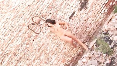 Lovers Outdoor - Naked brunette teen strolls and shows off - 4 image