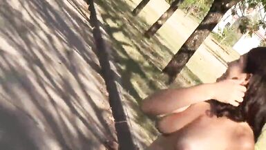 Lovers Outdoor - Naked brunette teen strolls and shows off