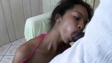 Hot black MILF sucks dick and gets cumshot on face after rocking cock in cunt - 5 image