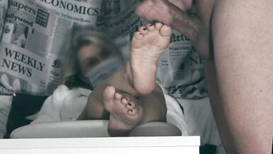 The impotent tried to jerk off limp dick on his girlfriend's feet, but could not  CFNM - 10 image