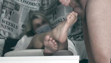 The impotent tried to jerk off limp dick on his girlfriend's feet, but could not  CFNM - 12 image