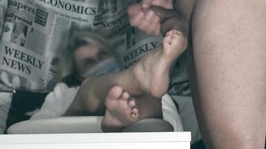 The impotent tried to jerk off limp dick on his girlfriend's feet, but could not  CFNM - 13 image
