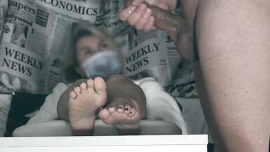 The impotent tried to jerk off limp dick on his girlfriend's feet, but could not  CFNM