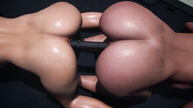 LESBIANS STRADDLING A DOUBLE SIDED DILDO | 3D Hentai - 12 image