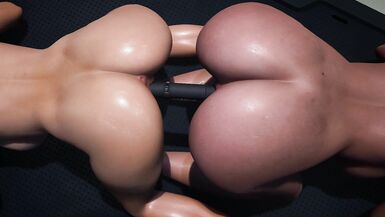 LESBIANS STRADDLING A DOUBLE SIDED DILDO | 3D Hentai - 13 image