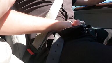 While driving my jerks my cock to make me hard and i stop to cum all my cum in her mouth - 2 image