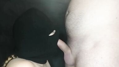 Woman sucks juicy cock of her masked boyfriend! Cum without taking it out! - 11 image
