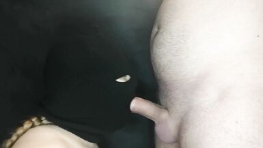 Woman sucks juicy cock of her masked boyfriend! Cum without taking it out! - 12 image