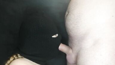 Woman sucks juicy cock of her masked boyfriend! Cum without taking it out! - 13 image