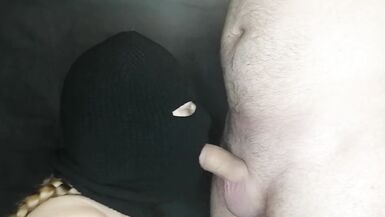 Woman sucks juicy cock of her masked boyfriend! Cum without taking it out! - 2 image