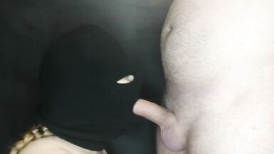 Woman sucks juicy cock of her masked boyfriend! Cum without taking it out! - 7 image
