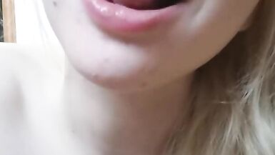 The blonde shows her holes up close