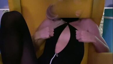 Blonde in Black Stockings under Mask using Gag Ball and Dildo - 2 image