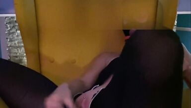 Blonde in Black Stockings under Mask using Gag Ball and Dildo - 6 image