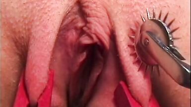 MILF dominatrix teases her blonde female sex slave with pussy clips - 13 image