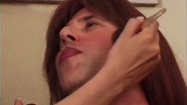 Cross dresser gets his cock sucked by a shemale - 7 image