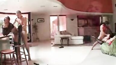 Two hot milfs in lingerie get their pussies and asses fucked by one dick - 9 image