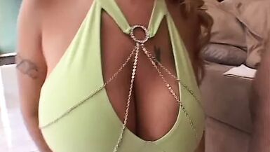 Wild whor with huge cannons titty fucks this cock until it explodes - 1 image