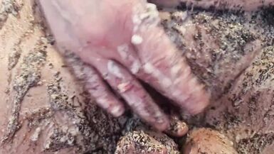 Cake sitting and getting very messy cake & dildo fun