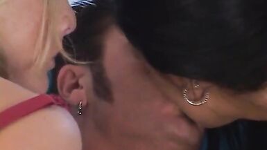 Blond and brunette sluts fucking with lucky dude