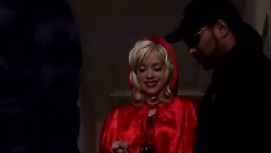 Amazing blonde busty girl in red is riding and sucking the gang hood - 3 image