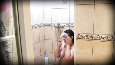 Mature BBW MILF in the shower. Peeping. - 2 image