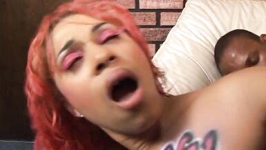 NIce cute babe with red hair enjoys big black dick in her mouth and then in her deep wet pussy - 9 image